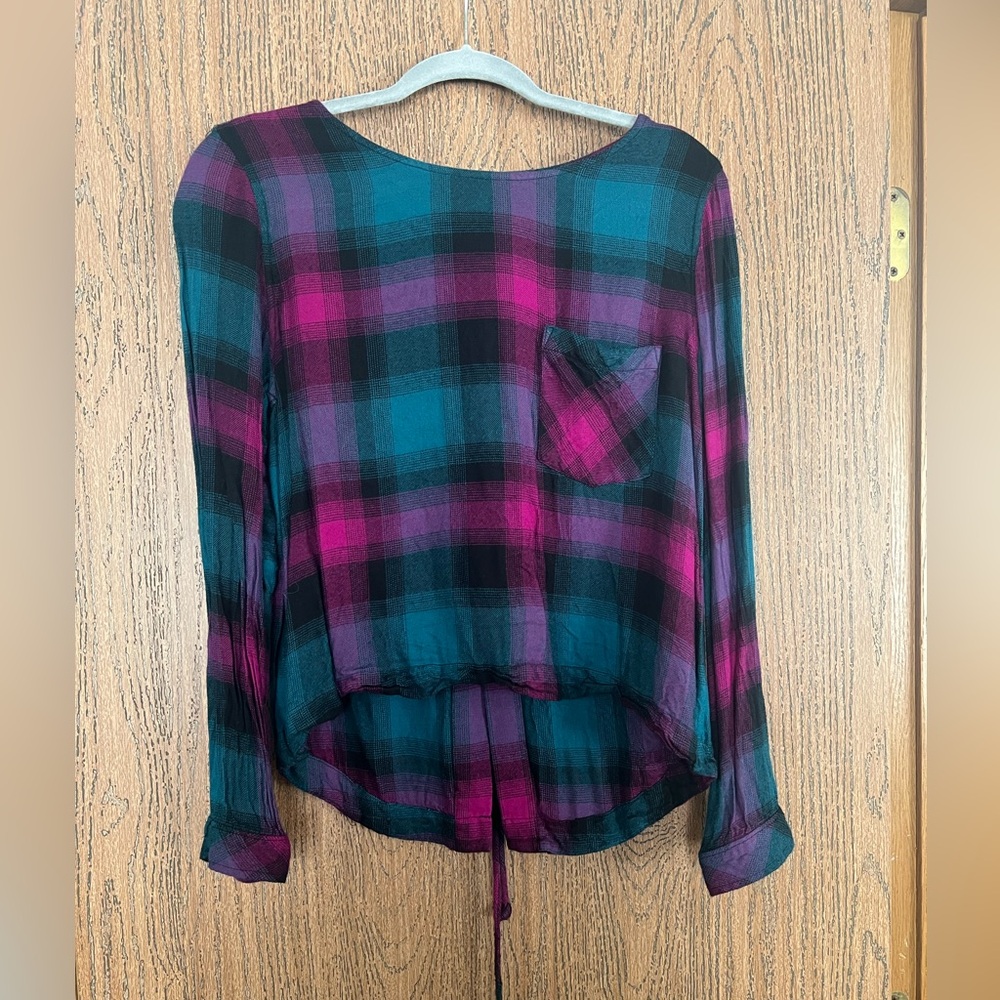 Cloth & Stone Plaid Blouse - Pink and Blue